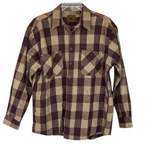 St. John’s Bay Men’s Brown Tan Plaid Flannel Button Down Shirt Size Large